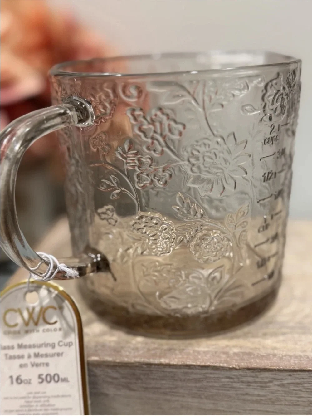 CWC Cook With Color Glass Measuring Cups 16oz & 32oz ~ 2 & 4 Cups CREAM Floral